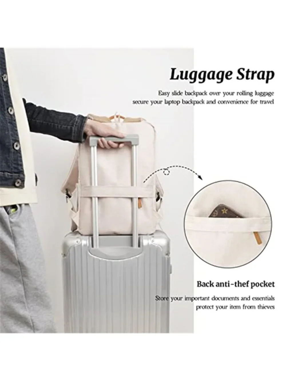 Womens Laptop Backpack 156 Inch Travel College Work Bag USB Charging Port Beige